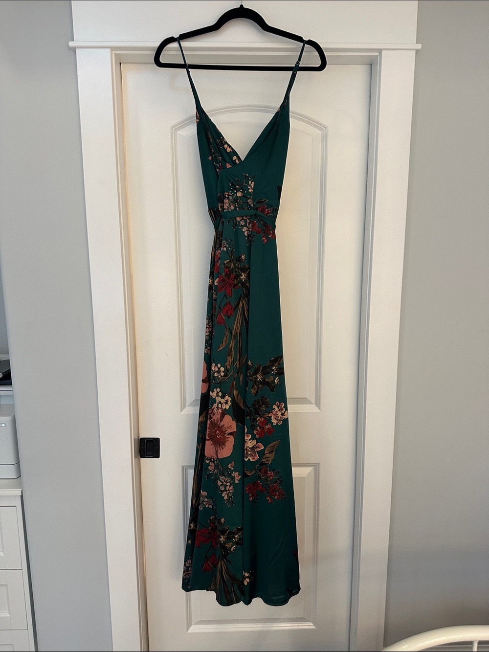 Lulus Still The One Emerald Green Floral Print Satin Maxi Dress - Size S - Picture 3 of 7